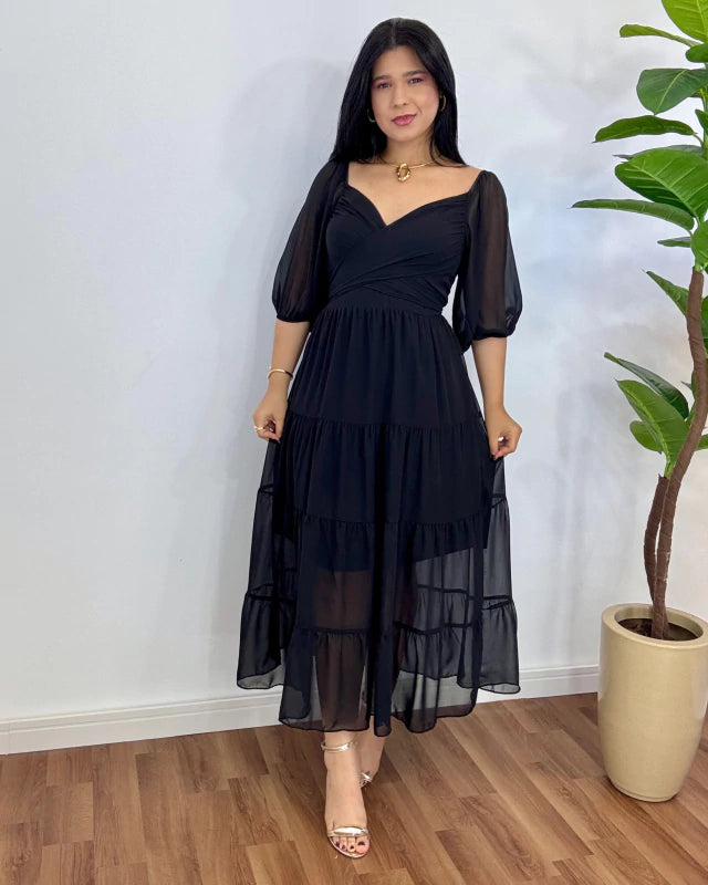 Vestido Mídi Marcela Preto